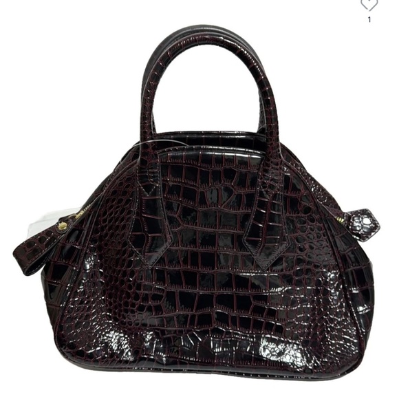 Vivienne Westwood EUC burgundy black croc embossed top handle leather medium bag - Picture 2 of 6